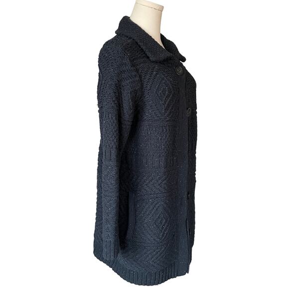 J.Jill Long Cable Knit Cardigan Sweater Navy Blue Will blend Size Medium Academy - Picture 3 of 12